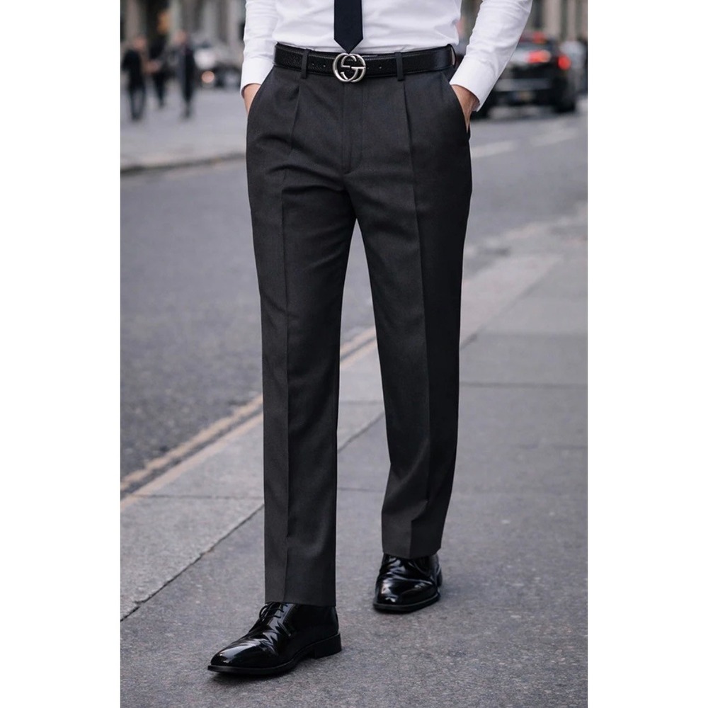 Bachrach Mens 100% Wool Pleated Cuffed Dress Pants Charcoal Grey 32x30‎